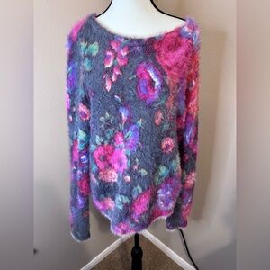 Anthropologie Meadow Rue Multicolor Floral Fuzzy Sweater size Large